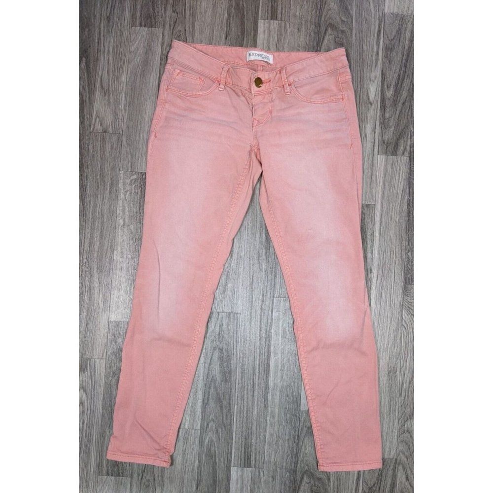 Express Womens Size‎ 2 Pockets Whiskered Skinny Pink Denim Jeans